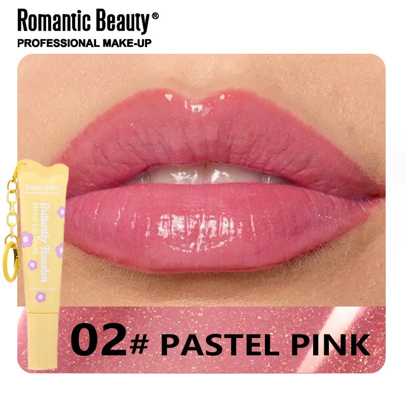 Romantic Beauty Buttertly Howder - Зеркальный блеск для губ с брелоком, 02 Мягкий розовый | DoctorProffi.ru